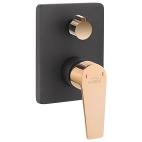 Invena Black/Rose Gold Brass Wall Concealed Shower Mixer Simple Tap Single Lever with Handshower/Rainfall Button