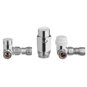 Invena Chrome Axial Thermostatic Angled Set Heater PEX/Copper Radiator Connection