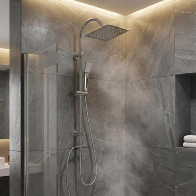 Invena Chrome Plated Stainless Steel Shower Bathroom Set Column with Square Rainfall