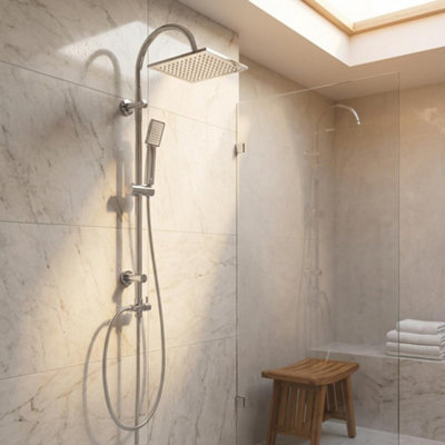 Invena Chrome Plated Stainless Steel Shower Bathroom Set Column with Square Rainfall