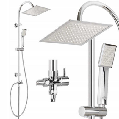 Invena Chrome Plated Stainless Steel Shower Bathroom Set Column with Square Rainfall