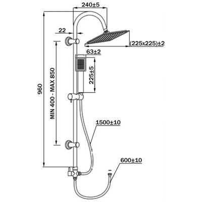 Invena Chrome Plated Stainless Steel Shower Bathroom Set Column with Square Rainfall