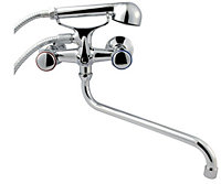 Invena Chrome Round Tap Head Bath Filler Shower Mixer Wall Mounted 'S' Type 30cm Spout