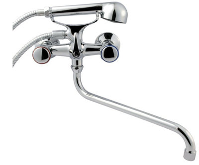 Invena Chrome Round Tap Head Bath Filler Shower Mixer Wall Mounted 'S' Type 30cm Spout