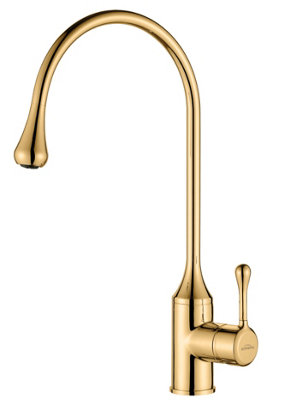 Invena Droplet Shape Spout Gold Colour Kitchen Sink Mixer Faucet Tall Single Lever Tap