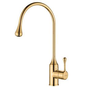 Invena Droplet Shape Spout Gold Colour Kitchen Sink Mixer Faucet Tall Single Lever Tap
