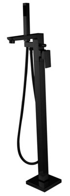 Invena Freestanding Black Bath Tap Rectangle Shaped Bathtub Tall Faucet Shower Mixer
