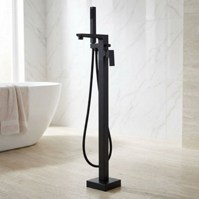 Invena Freestanding Black Bath Tap Rectangle Shaped Bathtub Tall Faucet ...