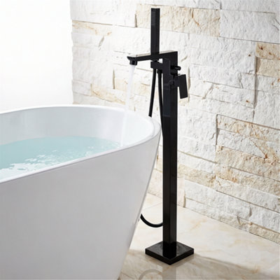 Invena Freestanding Black Bath Tap Rectangle Shaped Bathtub Tall Faucet ...