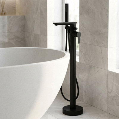 Invena Freestanding Black Bath Tap Single Lever Bathtub Tall Faucet ...