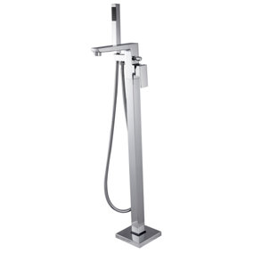 Invena Freestanding Chrome Bath Tap Rectangle Shaped Bathtub Tall Faucet Shower Mixer