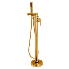 Invena Freestanding Gold Bath Tap Single Lever Bathtub Tall Faucet Shower Mixer