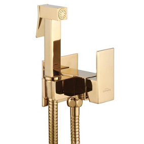 Invena Gold Black Chrome Concealed Bidet Tap In-Wall Bathroom Wallmounted Brass Shower Sprayer Mixer