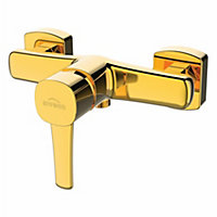 Invena Gold Brass Bathroom Shower Faucet Single Lever Wall Mounted Mixer Tap