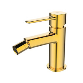 Invena Gold Brass Bidet Bathroom Faucet Single Lever Standing Modern Mixer Tap