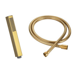 Invena Gold Finishing Rectangle Shaped Shower Head + 150cm Hose Bathroom Replacement