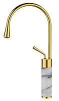 Invena Gold/White Marble Kitchen Sink Tap Bathroom Basin Mixer Bar Standing Faucet