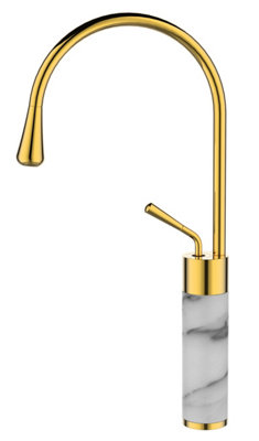 Invena Gold/White Marble Kitchen Sink Tap Bathroom Basin Mixer Bar Standing Faucet