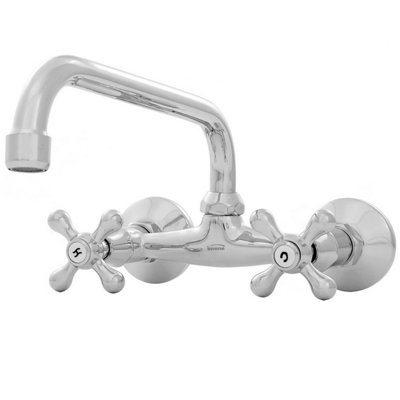 Invena Kitchen Bath Water Mixer Tap Cross Head 'C' Type Wall Mounted Traditional