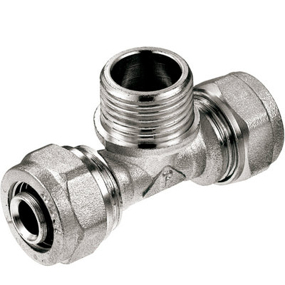 Invena PEX-AL-PEX 16mm x 1/2" Male BSP x 16mm Compression Fittings Tee Connector