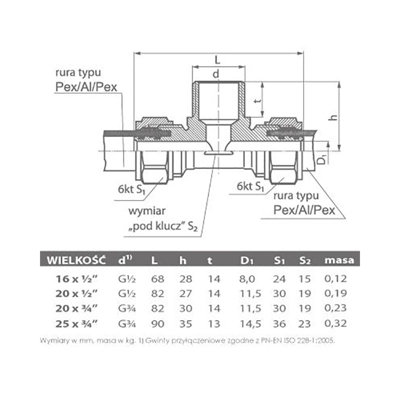 Invena PEX-AL-PEX 16mm x 1/2" Male BSP x 16mm Compression Fittings Tee Connector