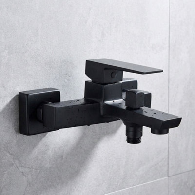 Invena Rectangle Shaped Bath Tap Faucet Bathroom Black Brass Ceramic ...
