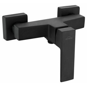 Invena Rectangle Shaped Shower Tap Faucet Bathroom Black Brass Ceramic Mixer Wall Mounted