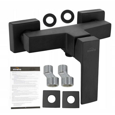 Invena Rectangle Shaped Shower Tap Faucet Bathroom Black Brass Ceramic ...