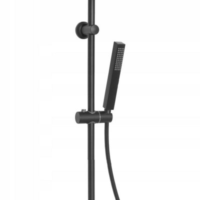 Invena Square Rainfall Black Brass Shower Column Wallmounted Thermostatic Mixer - 3