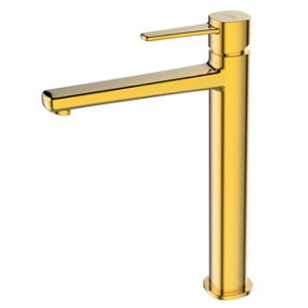 Invena Tall Gold Brass Bathroom Basin Tap Sink Faucet Single Lever Standing Mixer