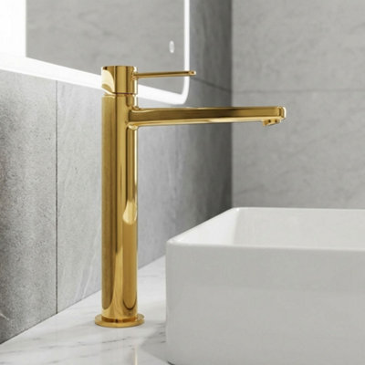 Invena Tall Gold Brass Bathroom Basin Tap Sink Faucet Single Lever Standing Mixer