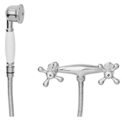 Invena Traditional Cross Head Shower Mixer Wall Mounted Kit Chrome