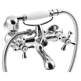 Invena Traditional Cross Head Wall Mounted Bath Tap Filler Mixer Shower Chrome