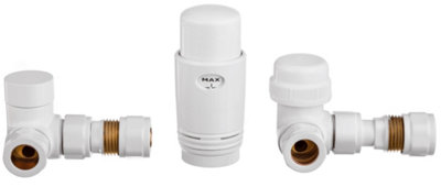 Invena White Axial Thermostatic Angled Set Heater PEX/Copper Radiator Connection