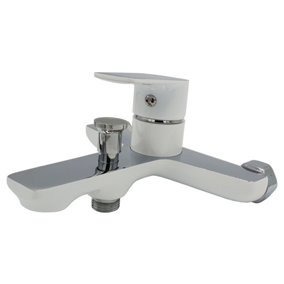 Invena White/Chrome Bathroom Bath Elegant Wall Mounted Mixer Single Lever Tap