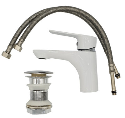 Invena White/Chrome Bathroom Sink Elegant Standing Mixer Tap Single Lever Tap