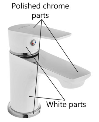 Invena White/Chrome Bathroom Sink Elegant Standing Mixer Tap Single Lever Tap - 3