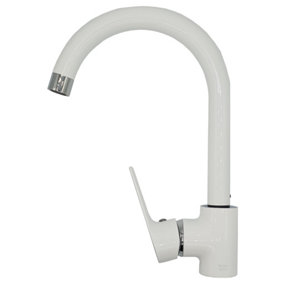 Invena White/Chrome Kitchen Sink Elegant Standing Mixer Tap Single Lever Tap