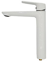 Invena White/Chrome Very Tall Bathroom Sink Elegant Standing Mixer Tap Single Lever