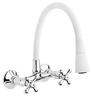 Invena White Flexible Spout Chrome Kitchen Tap Wallmounted Faucet Cross Heads Mixer