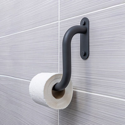 Invisible Creations - Anthracite - Grey Right Hand Toilet Roll Holder with Integrated Grab Rail