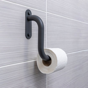 Invisible Creations - Black Toilet Roll Holder with Integrated Grab Rail - Right handed