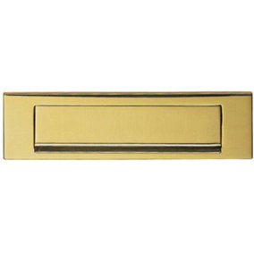 Inward Opening Letterbox Plate 224mm Fixing Centres 254 x 78mm Polished Brass