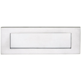 Inward Opening Letterbox Plate 242mm Fixing Centres 278 x 95mm Satin Chrome