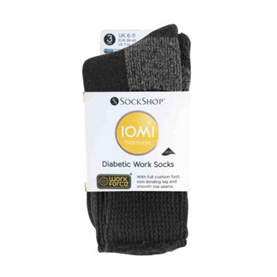 IOMI - 3 Pairs Cotton Diabetic Work Socks 12-14 Black