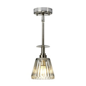 IP 44 Pendant Ceiling Light Fitting Cut Glass Shade Brushed Nickel Integral LED G9 3.5W