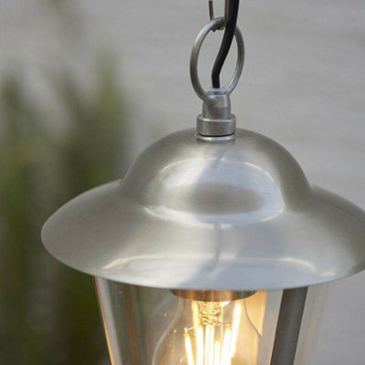 IP20 Outdoor Hanging Pendant Porch Light Stainless Steel & Glass Lantern Lamp