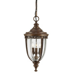 IP23 3 Bulb Traditional Chain Lantern Light British Bronze LED E14 60W