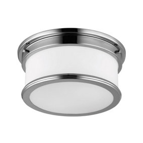 IP44 2 Bulb Flush Light Drum Shape Opaque Glass & Polished Chrome LED E27 3.5W