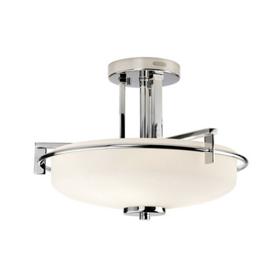 IP44 3 Bulb Semi Flush Mount Light with Opal Etched Glass and Polished Chrome Finish